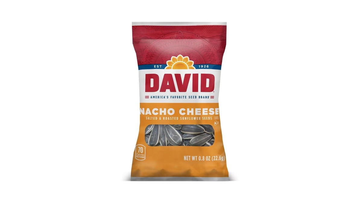 DAVID Nacho Cheese Roasted & Salted Sunflower Seeds, 36 Count Box, 0.8 oz Bags