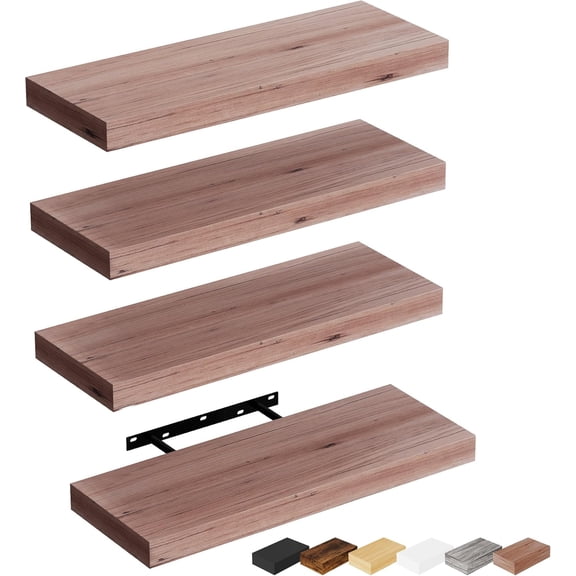 Floating Shelves for Wall, Mahogany Wall Shelf Set of 4, 16" Mounted Floating Shelf for Kitchen, Room, , Bathroom Storage, Book Shelf for Decor, Frame Display