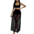 thumbnail image 2 of Karymi Womens Tops Dressy Casual 3-Piece Outfit, Square Neck Sleeveless Crop Tank Top + High Waist Shorts + Pleated Sheer Mesh Maxi Skirt, Beach Cover-Up Set Workout Tops for Women, 2 of 8