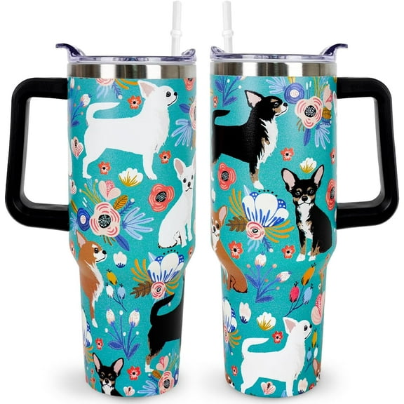 Chihuahua Themed Insulated Tumbler - 40oz Stainless Steel Travel Mug with Straw, Cute Dog Lover Gift for Women, BPA-Free Coffee Cup
