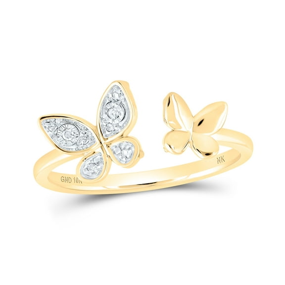 10K Yellow Gold Womens Round Diamond Butterfly Ring .03 Cttw, Womens Size: 5-10
