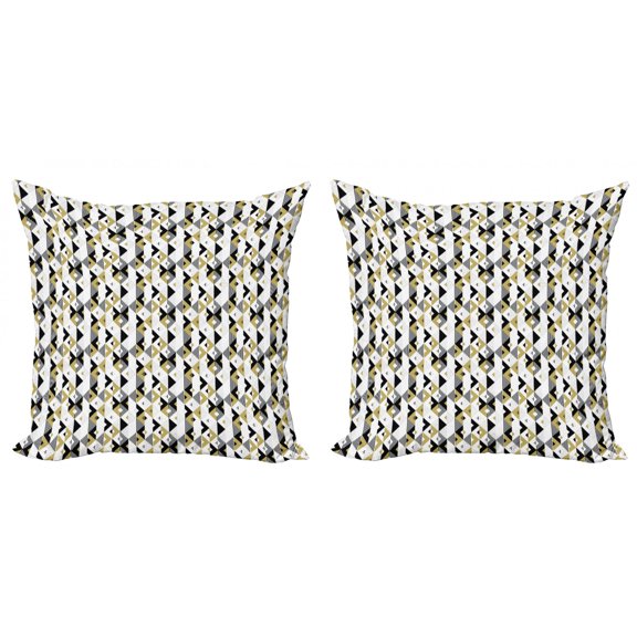 Ambesonne Geometric Throw Pillow Cover 2 Pack, Triangles and Stripes, 18", Beige Black White