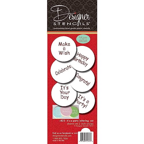Designer Stencils It's a Party Cookie Stencil Set, (HAPPY BIRTHDAY - CONGRATS - IT'S A PARTY - MAKE A WISH - CELEBRATE), Beige/semi-transparent