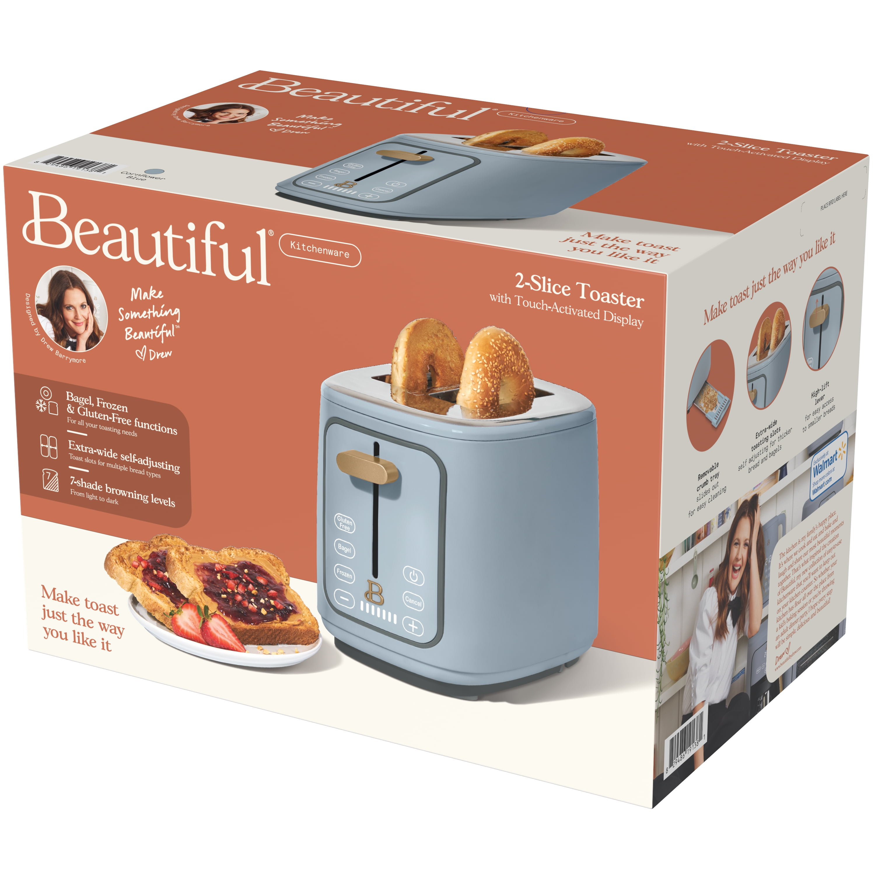 Beautiful 2 Slice Toaster with Touch-Activated Display, Porcini Taupe by Drew Barrymore