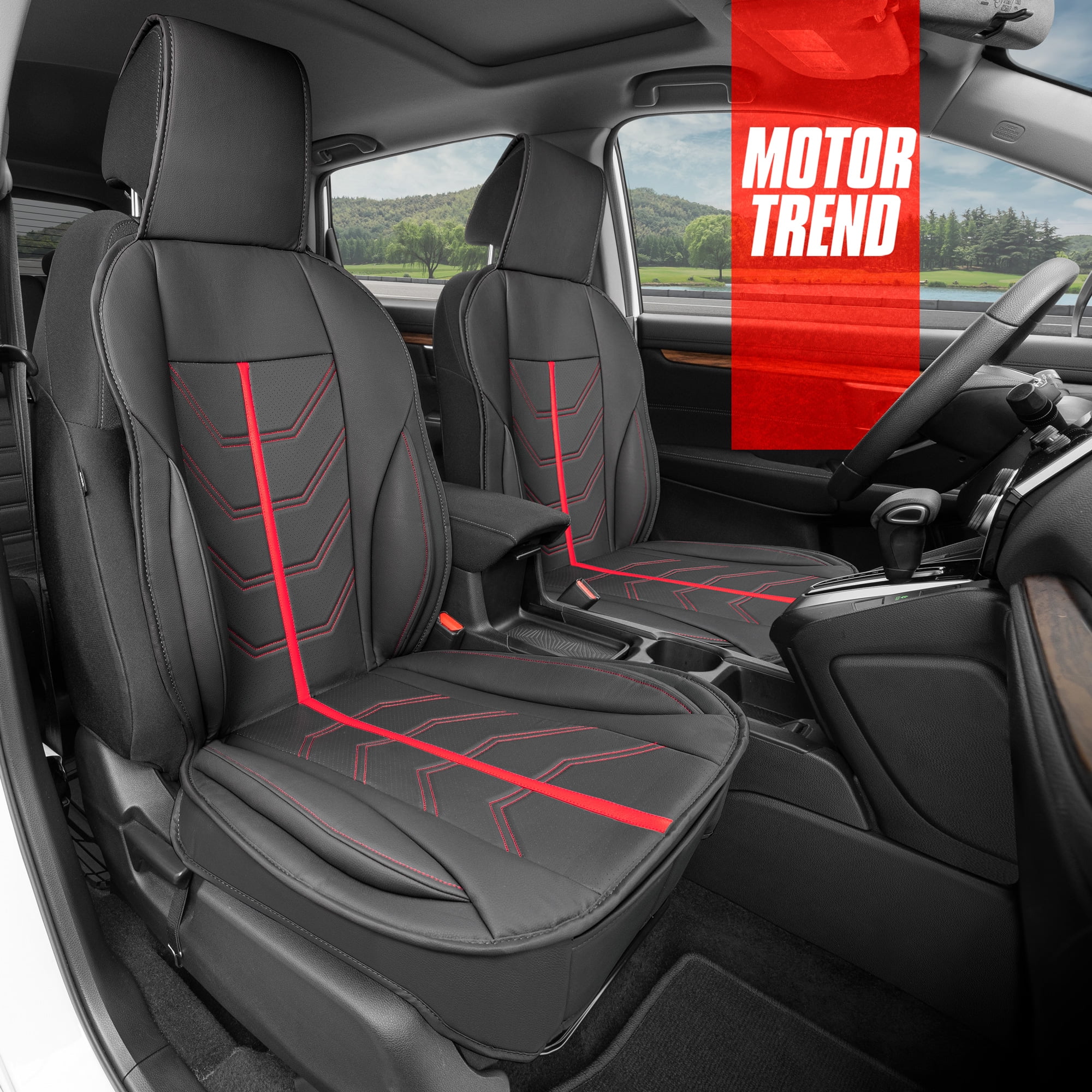 Motor Trend Seat Covers for Cars Trucks SUV, Faux Leather 2-Pack