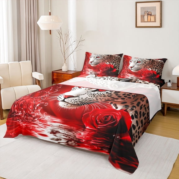 Castle Fairy Female Men Women Animal Cheetah Twin Sheet Sets 3pcs,Floral Rose Leopard Twin Fitted Sheet Microfiber,Jungle Wildlife Breathable Flat Sheet,Breathable Home Decor