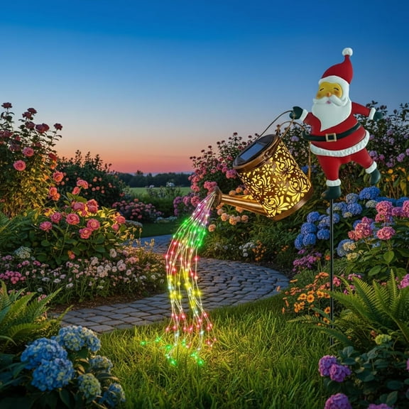 LEJHVAQK Outdoor Christmas Solar Kettle Lights, Waterproof Garden LED Lamps with Santa Design for Lawn, Pathway, Patio, Yard & Festive Holiday Décor