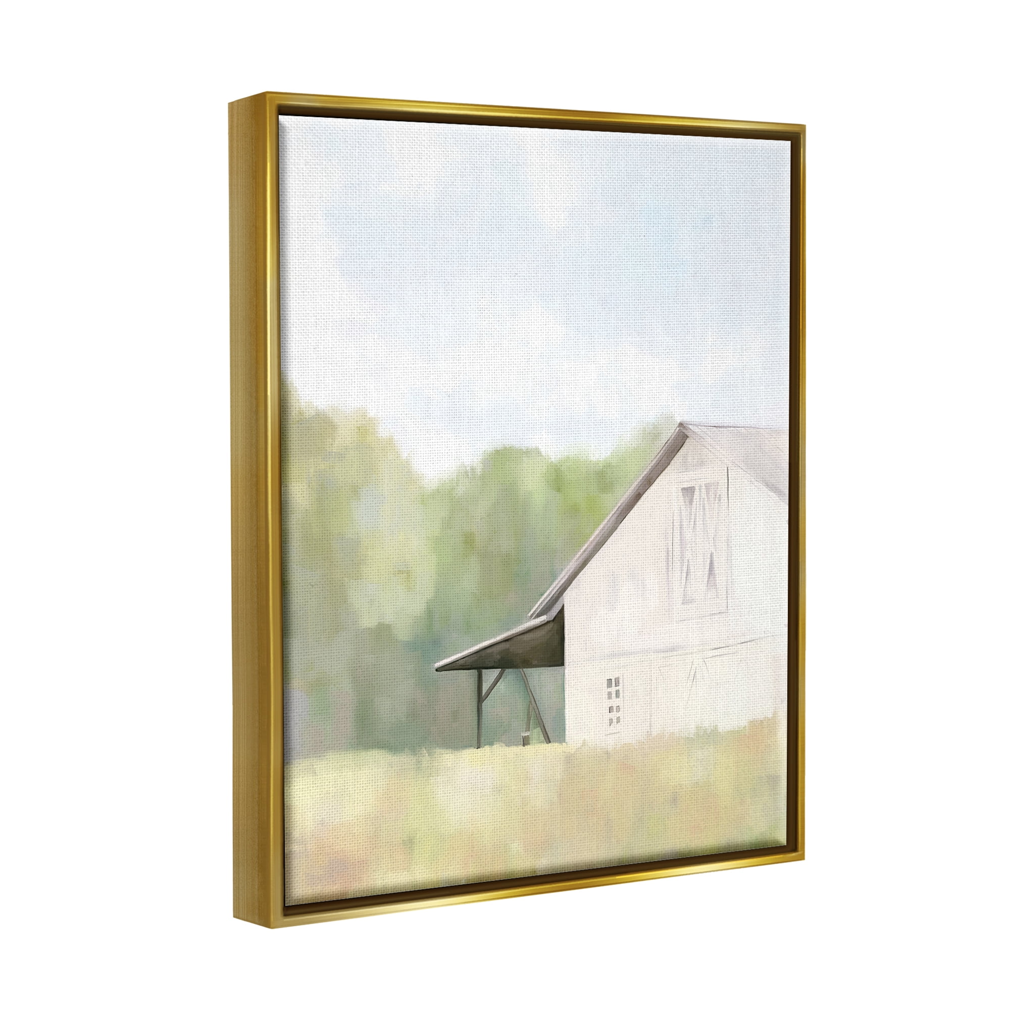 Stupell Industries Country Barn Landscape Nature Painting Gold Floater Framed Art Print Wall Art, 17 x 21
