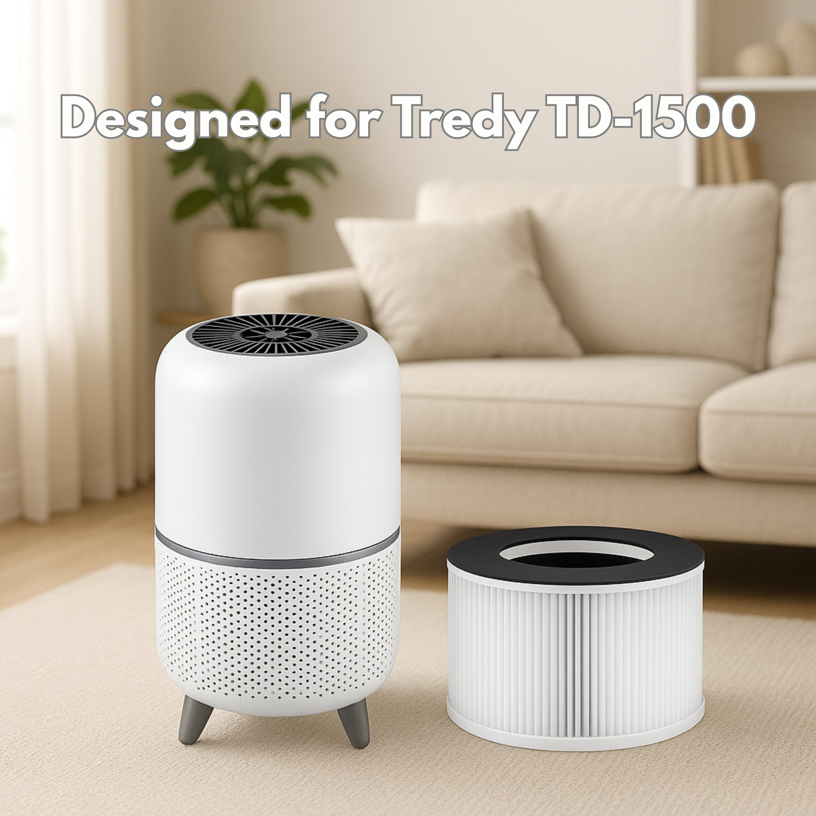 Nispira 4-in-1 True HEPA Replacement Filters Compatible with Tredy Air Purifier TD-1500, 2 Pack