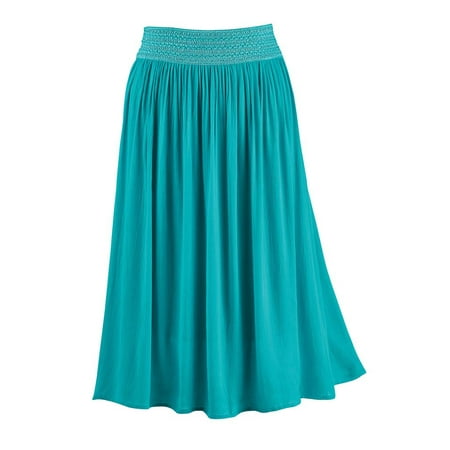 Embroidered Fully Lined Skirt - Women's Stylish Flowing Gauze Skirt with Embroidered Elastic Waistband - Stylish Seasonal Skirt for Everyday Wear, Large, Turquoise