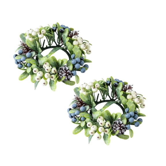 Christmas Candle Holder Wreath Set 3 Inch Center Pine Cone and Red Berry Decorative Ring Holiday Table Centerpiece with Artificial Greenery for Candle Holders