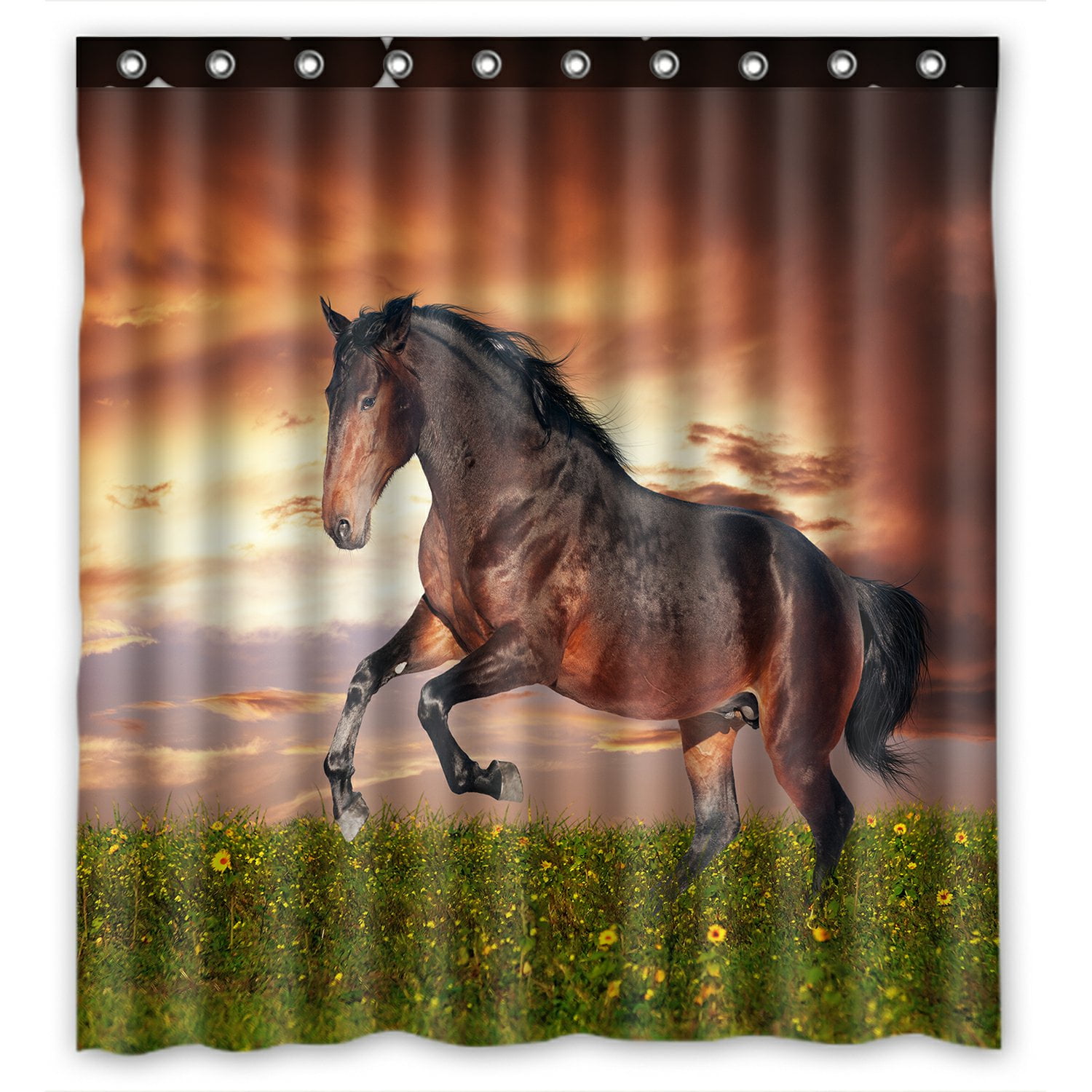 PHFZK Wild Animal Art Shower Curtain, Beautiful Brown Horse Running