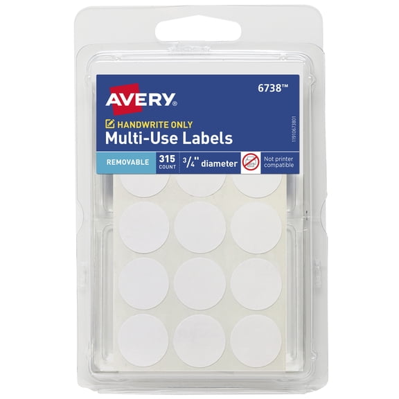 Avery Removable Labels, 3/4" Diameter, 315 Total (6738)