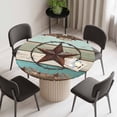 thumbnail image 2 of Brown Texas Star Teal Round Fitted Tablecloth with Elastic Edge, Waterproof Table Cloth Table Cover for 55"-60" Tables, Vintage Country Star Turquoise Wooden Tablecloths for Dining Picnic Outdoor, 2 of 9