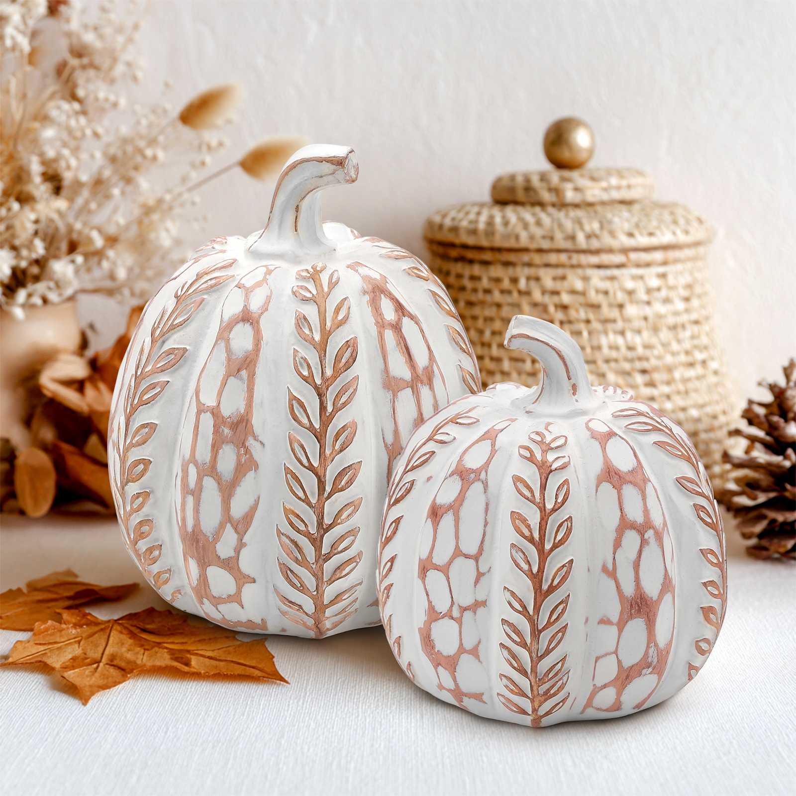 Ayieyill 2 Pc Resin Pumpkin Figurines, Fall Autumn Decorations photo 2