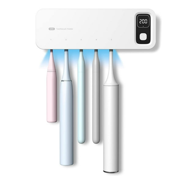 Toothbrush Dryer Holder, Fan Drying and Timer Function, Rechargeable Tooth Brush Holder Wall-Mounted for Bathroom, No Drilling, 5 Slots