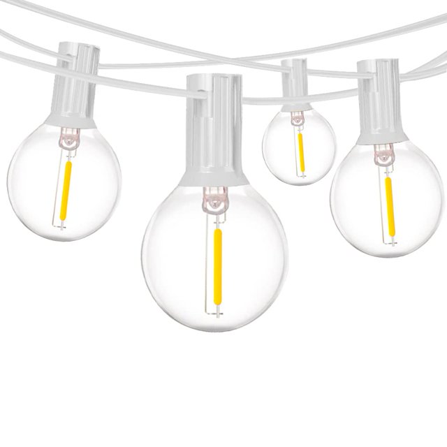 Paquete de 2 luces LED para exteriores de 25 pies con 50+4 bombillas LED inastillables de plástico transparente para iluminación comercial para patio, cafetería, porche, bistró, fiesta, boda, Navidad,