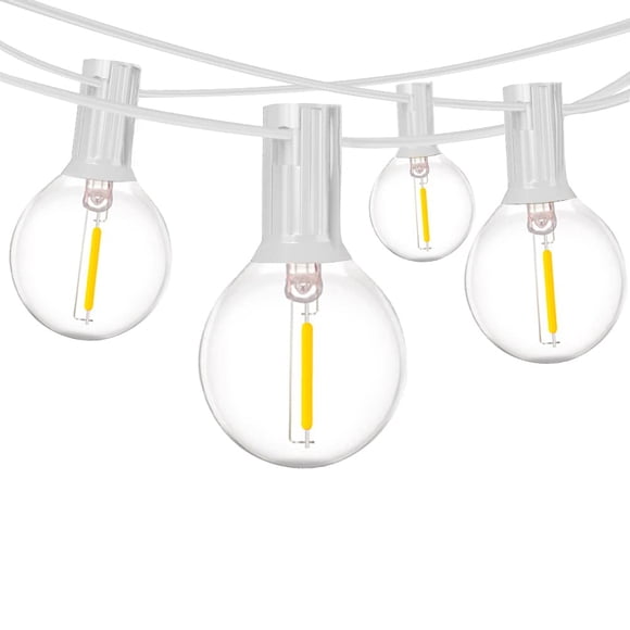 Paquete de 2 luces LED para exteriores de 25 pies con 50+4 bombillas LED inastillables de plástico transparente para iluminación comercial para patio, cafetería, porche, bistró, fiesta, boda, Navidad,