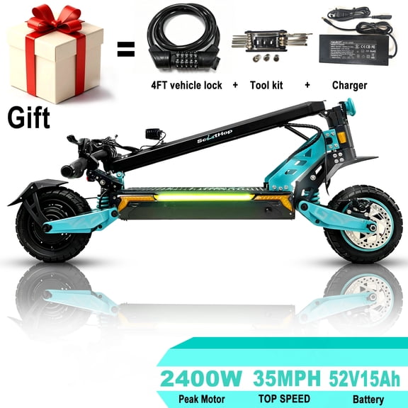 NovaHop G3 Adult Electric Scooter, 2400W Peak, 52V 15Ah 780Wh Battery, 10" Off-Road Tires, Foldable, 265 Lbs