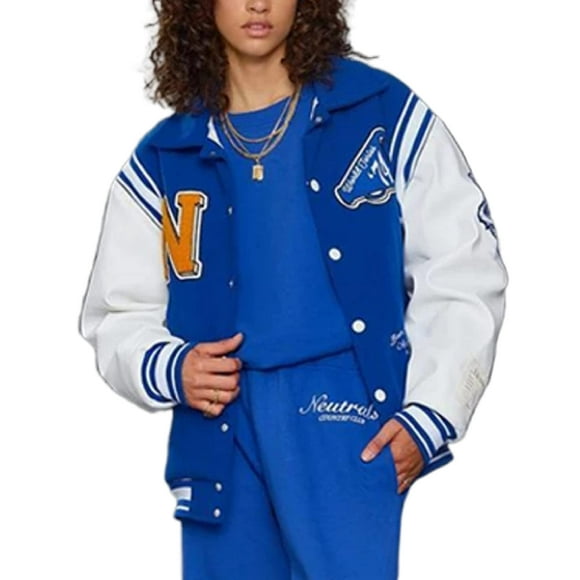 Women Oversized Casual Varsity Jackets Letter Print Bomber Jacket Urban Boyfriend Baggy Baseball Coat