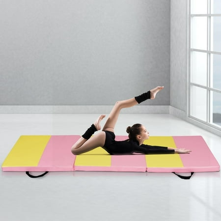 6' x 2' Folding Fitness Exercise Carry Gymnastics Mat, Best Shock and Absorb Support, Tri-Fold Design