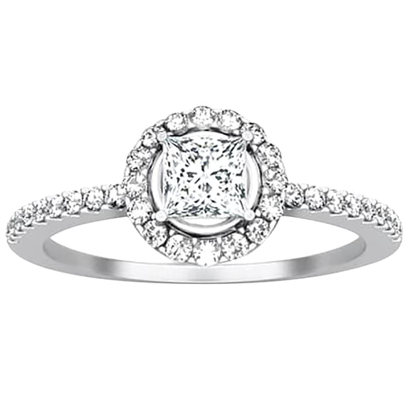 Halo Moissanite Ring 1.50 Carat Princess Cut Moissanite Diamond Sterling Silver with 18k Gold Plating