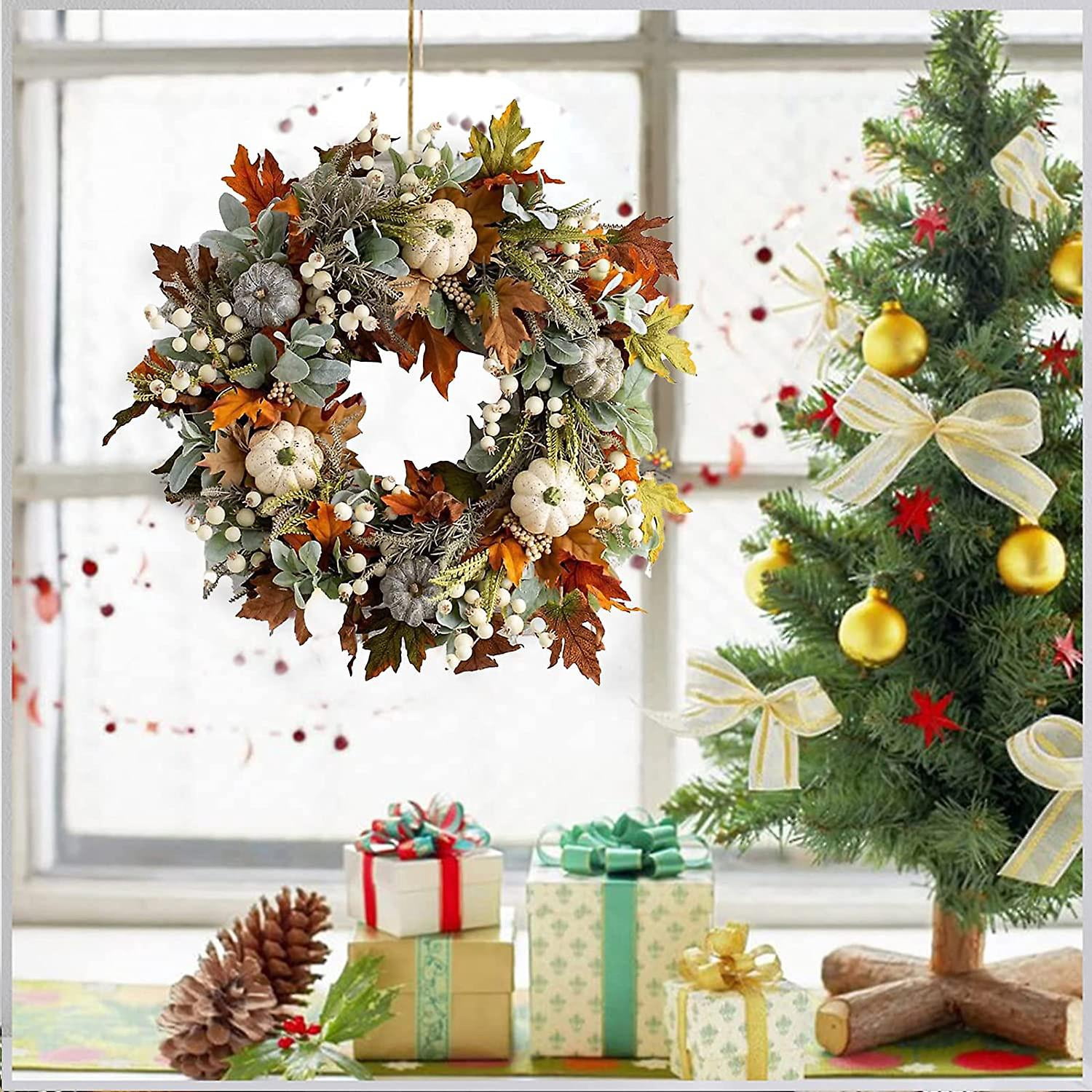 Couronne De Citrouille D'automne Toute L'année Pour Porte D'entrée, Couronne D'automne Artificielle, Couronne De Porte D'entrée D'automne, Décoration De Ferme Familiale Et Couronne De Thanksgiving