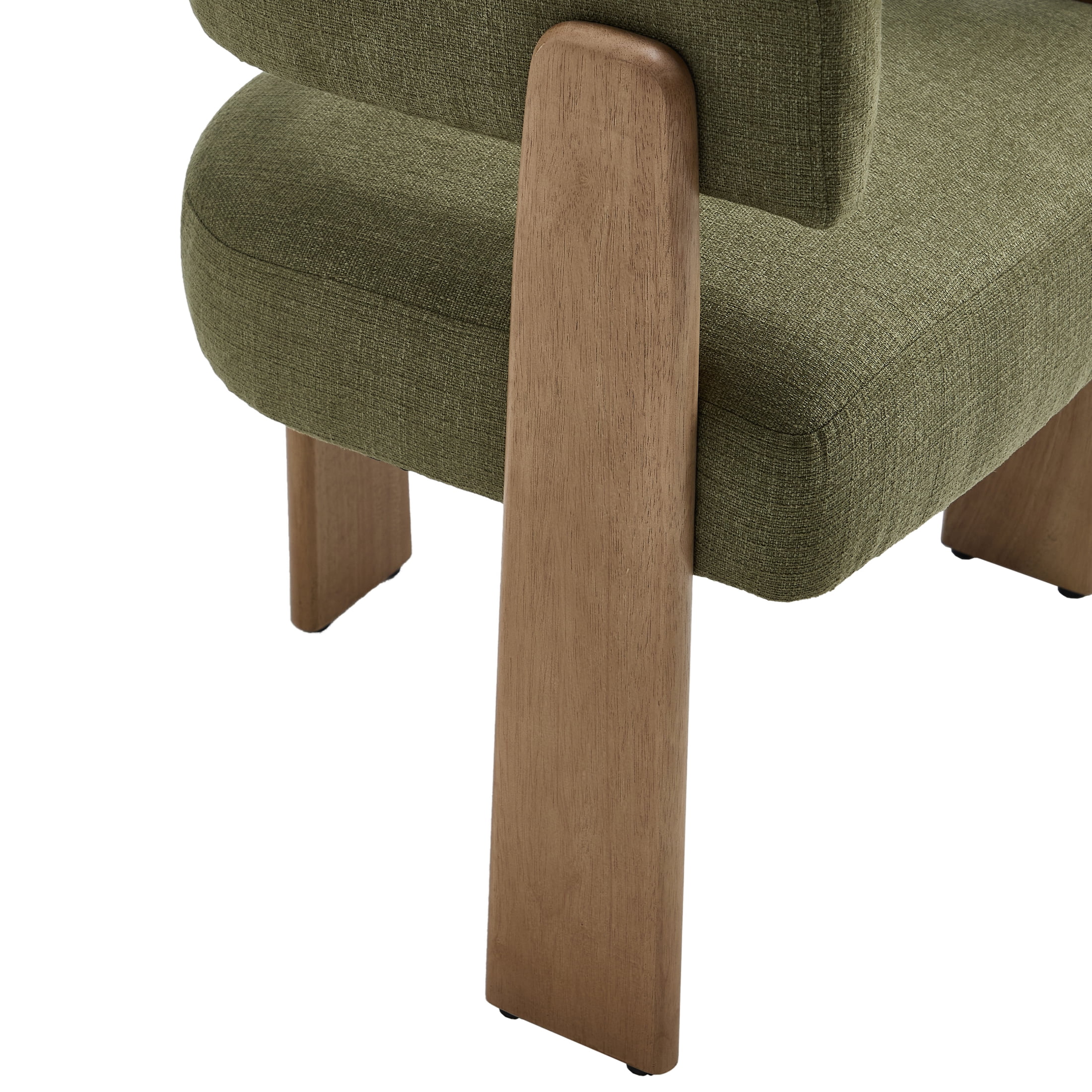 Guyou Barrel Dining Chairs Set of 4, Modern Linen Upholstered Dining Room Chairs with Curved Back, Farmhouse Wooden Accent Side Armchairs for Dining Room, Living Room, and Kitchen, Green