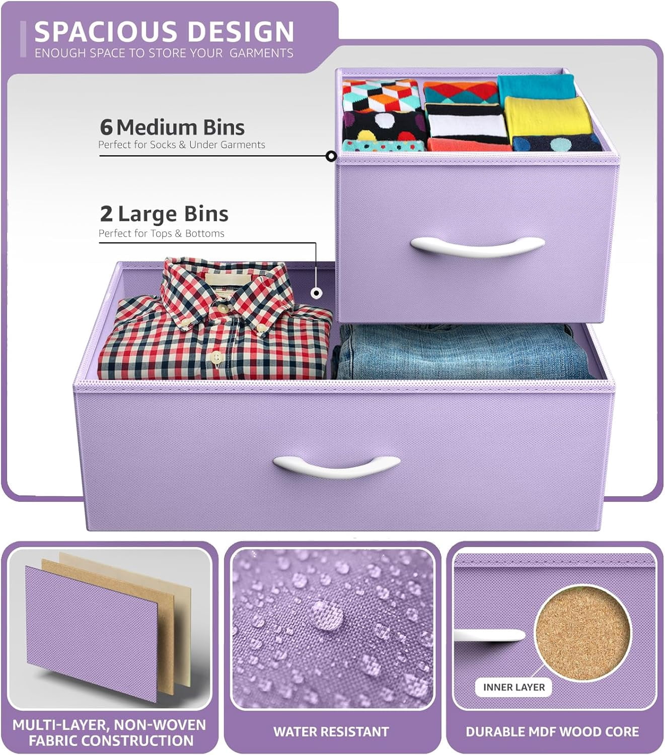 Sorbus Dresser with 8 Fabric Bins Drawers - Kids Furniture Storage Chest for Clothing Toys Organization, Bedroom, Closet (Purple)