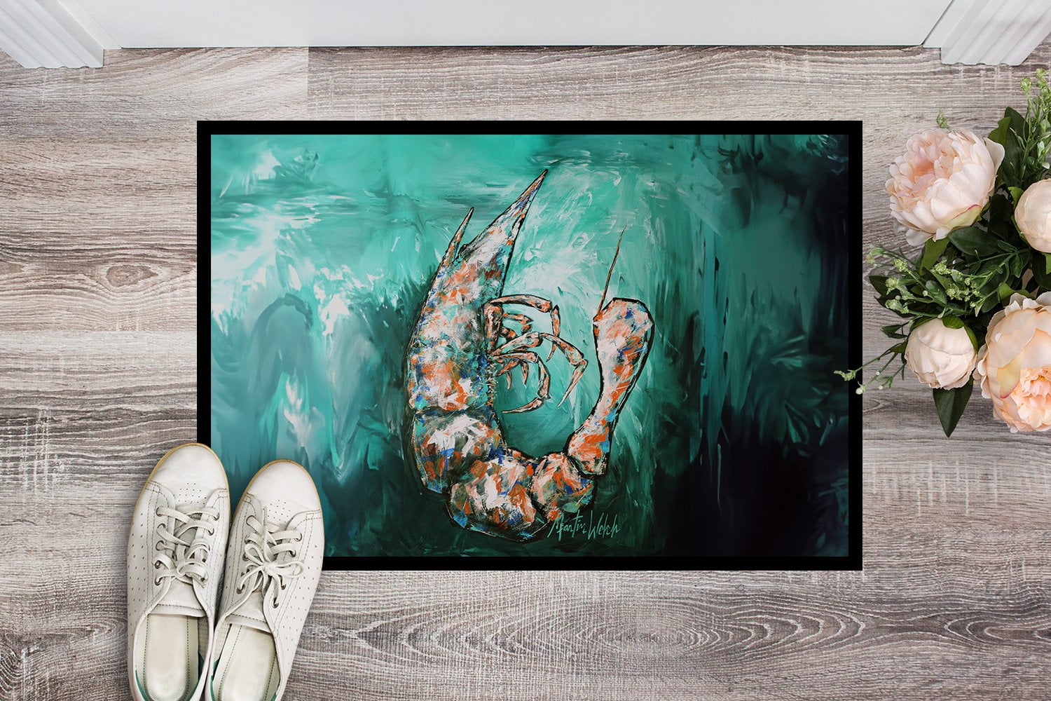 Carolines Treasures MW2005MAT 18 x 27 in. A Touch of Blue Shrimp Doormat