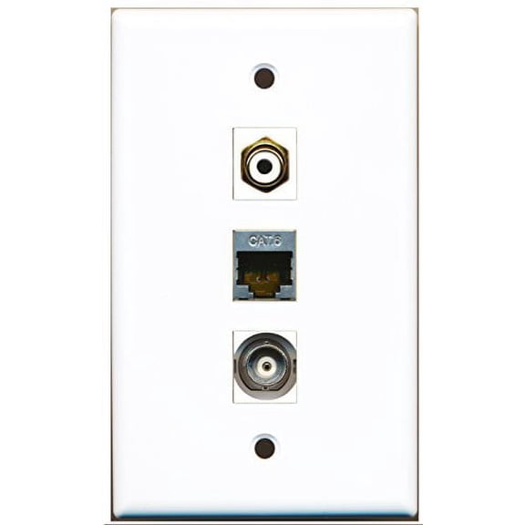 RiteAV - 1 Port RCA White and 1 Port Shielded Cat6 Ethernet and 1 Port BNC Wall Plate
