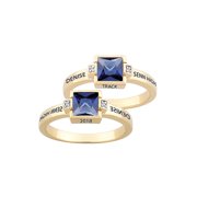 Freestyle, Women's 18kt Gold Plated Sterling Silver Square Birthstone & Diamond Class Ring, Personalized, High School or College Graduation