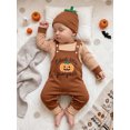 thumbnail image 6 of RUINIXCW Baby Boy Halloween Outfit Striped Crew Neck Long Sleeve Romper Pumpkin/Ghost Embroidery Overalls and Hat 3 Pcs Set, 6 of 9