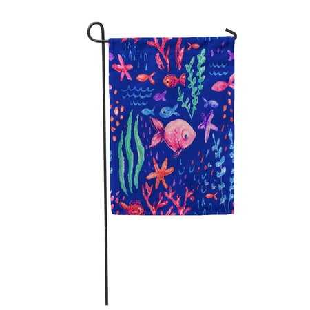 SIDONKU Crayon Childlike Marin Underwater Sea Ocean Life Childish Drawing Cute Whale Fis Garden Flag Decorative Flag House Banner 12x18 inch