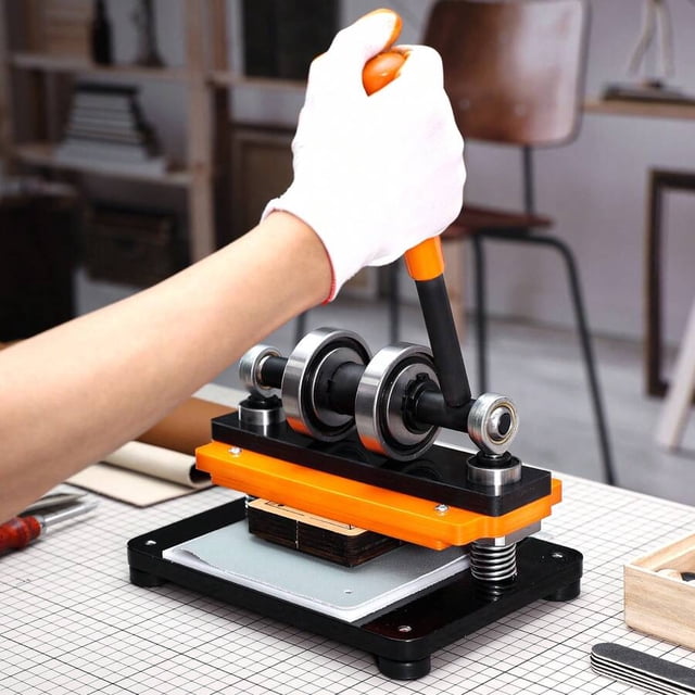 Leather Cutting Machine, 10.2 X 4.7 In Embossing Plate Manual Die Cutter, 0.47 In Pressure Stroke Dual Guide Shafts Die Cut Machine, Leather Embossing Machine For Various Of Materials