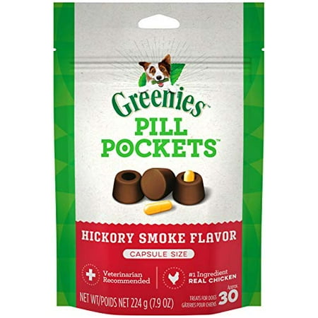 GREENIES PILL POCKETS for Dogs Capsule Size Natural Soft Dog Treats, Hickory Smoke Flavor, 7.9 oz. Pack (30 Treats)