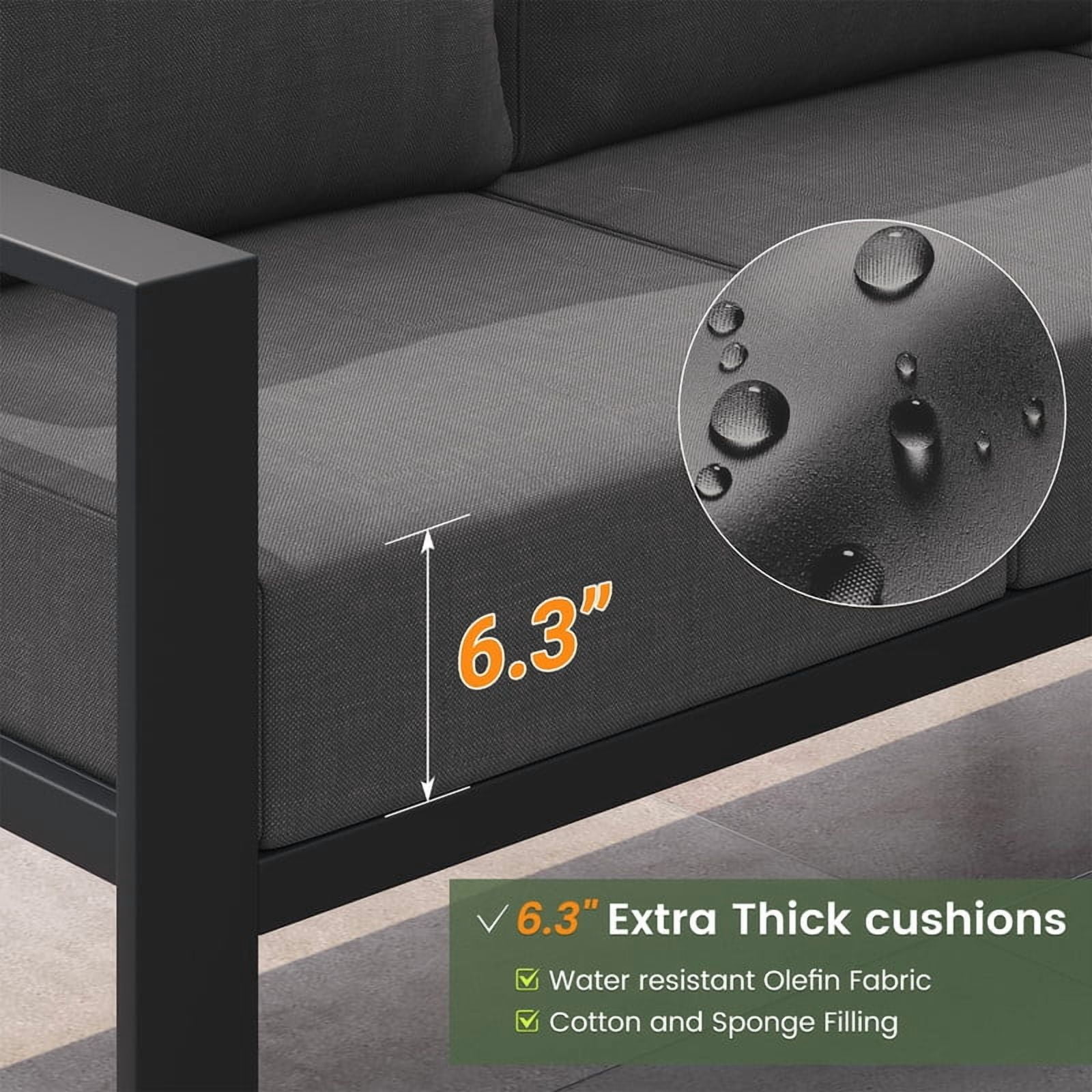 ELPOSUN 6 Pieces Patio Furniture Sets with 6" Thick Olefin Cushions, Metal Outdoor Sectional Furniture L Shape Patio Conversation Sets for Garden, Backyard, Black Frame, Gray