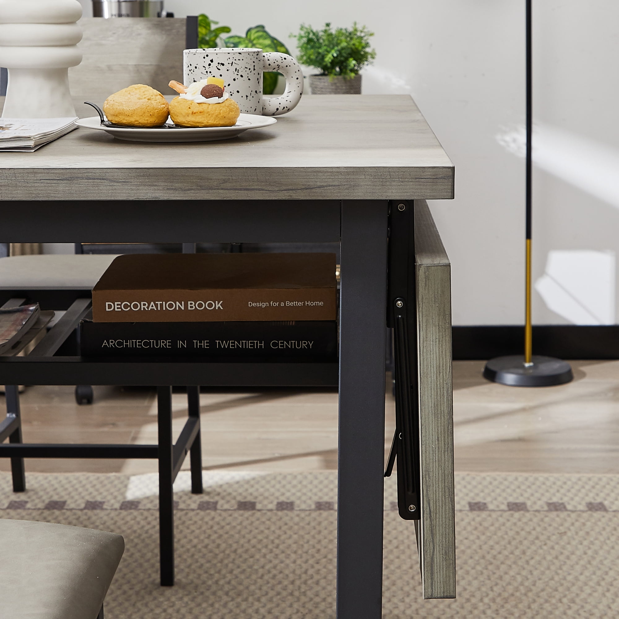 Folding Dining Table,Drop Leaf Kitchen Table for 2-6 People,Extension Dinner Table for Small Spaces,63.2'' L x 35.5'' W x 30.5'' H,Gray