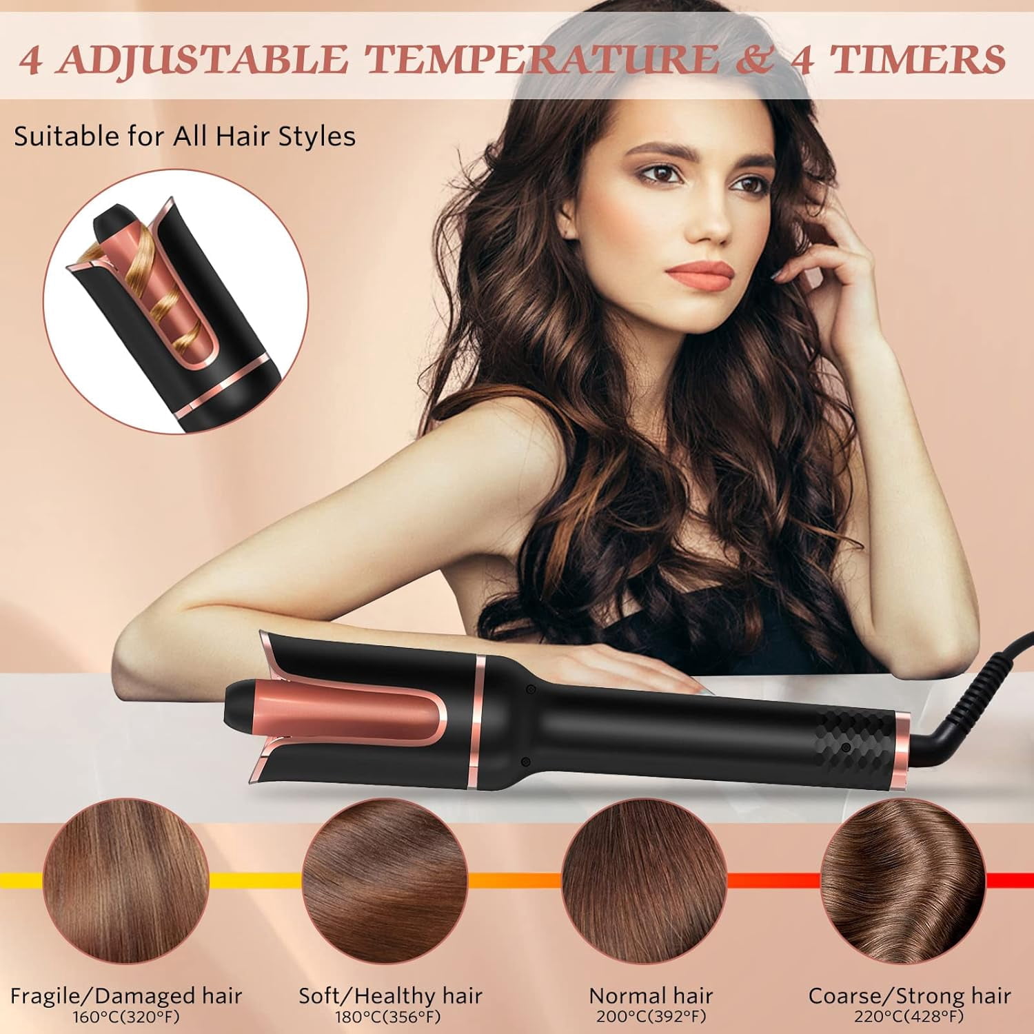 Automatic Hair Curler, Automatic Curling Iron, Professional Curling Wand Rotating with 1 Inch Large Barrel Fast Heating Dual Voltage for Women Mid Length to Longer Hair