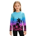 thumbnail image 3 of lnmuld Unisex Kids Raglan Long Sleeve Sun Protection Top Palm Tree Gradient UV Rash Guard Swim Shirt for Boys Girls Light Blue,5-6 Years, 3 of 5
