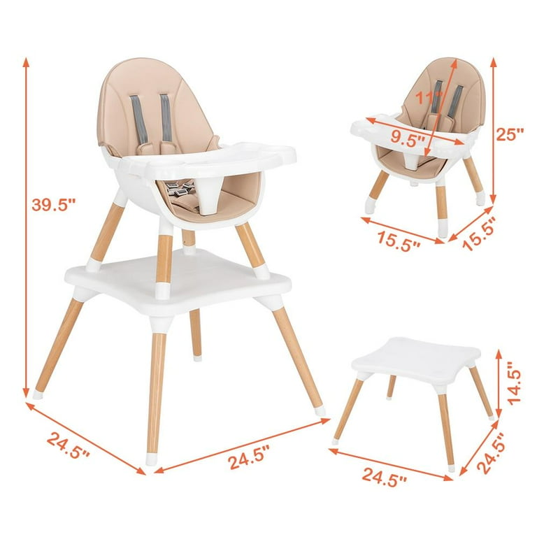 SalonMore Wooden 5 in 1 Baby High Chair Infant Convertible Chair Beige