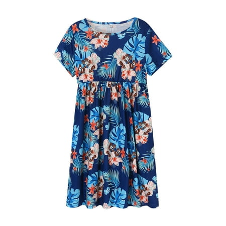 

QYZEU Girls Flutter Sleeve Dress Kids Casual Dress for Girls Summer Toddler Dress Short Sleeve Summer Girls Dress with Floral Print Short Sleeve Princess Dress with Two Pockets