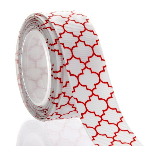 7/8" Red Quatrefoil Grosgrain Ribbon 5 Yard