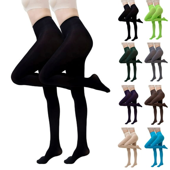 Meichang 2 Pairs Women's Opaque Control Top Tights Solid Soft Pantyhose High Waist Tummy Control Opaque Tights