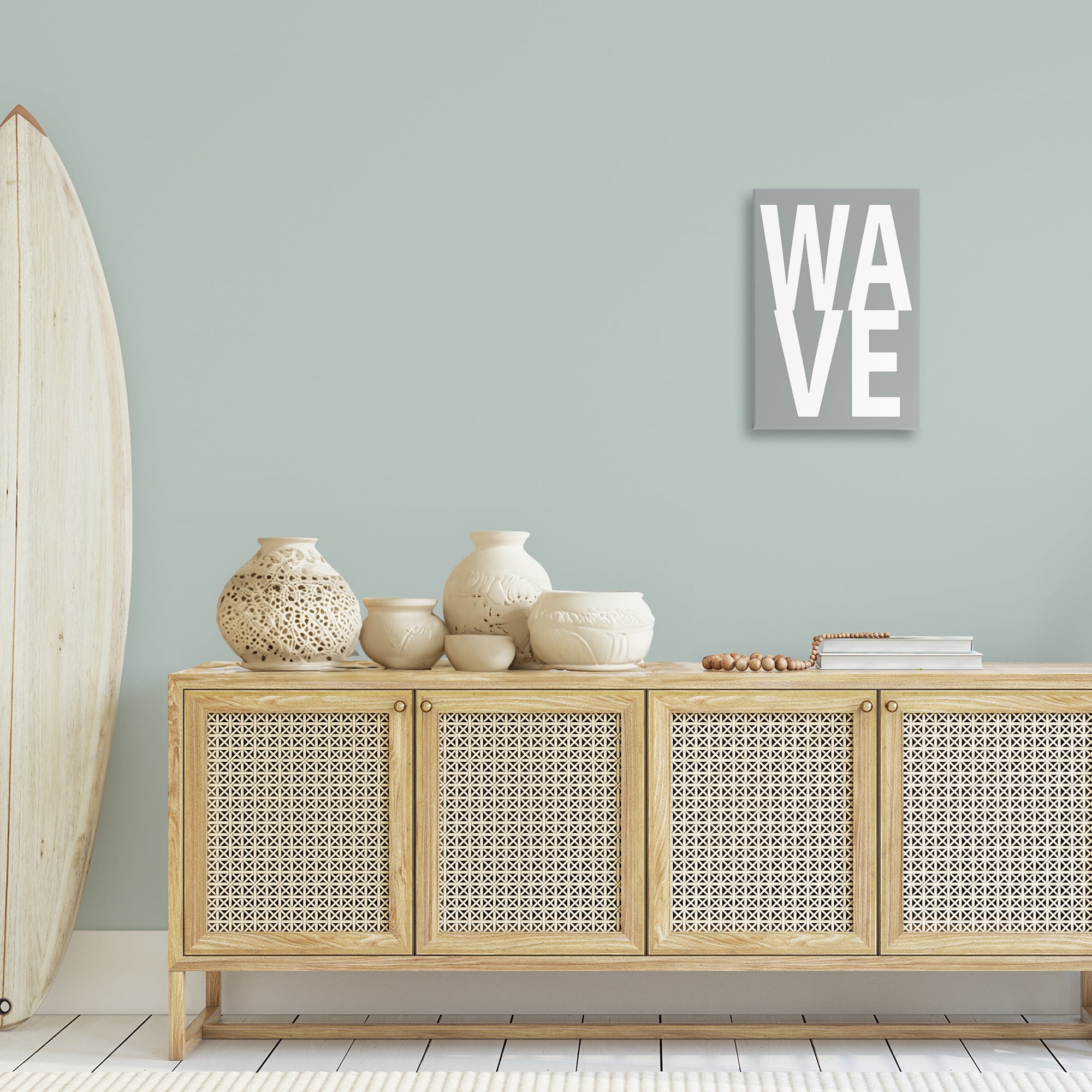 Stupell Industries Wave Word on Grey Typography Painting Gallery Wrapped Canvas Art Print Wall Art, 16 x 24