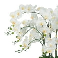 thumbnail image 4 of Vanity Art Plastic Phalaenopsis Orchids Floral Arrangement in Pot Home Decor | 14 Stems Real Touch White Artificial Flowers for Decoration with Green Leaf in Silver Ceramic Pot, MLTAO-1082YS, 4 of 6