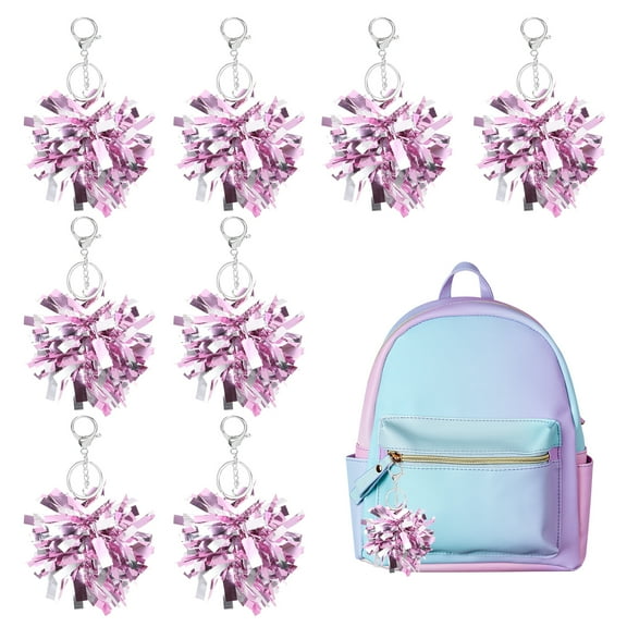 Uxcell 20 Pcs Cheer Pom Pom Keychain, Cheerleading Gift Charm Plastic Keyring Bulk for Cheerleaders Team Women Sports Events Cheer Accessory Supplies, Pink/Silver Tone