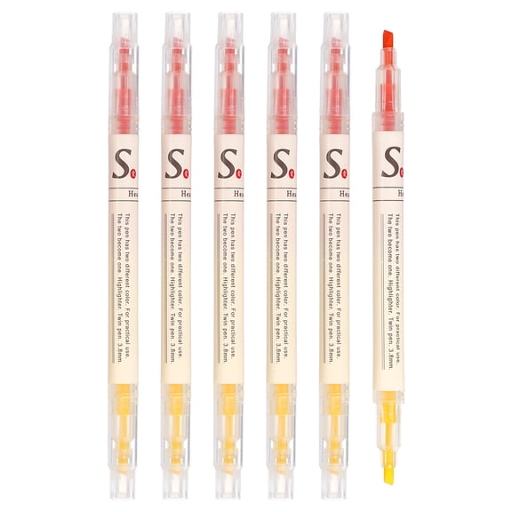 Uxcell Highlighter Pen, 6 Pack Double Ended Highlighter Broad Tips Marker Pens Studying Supplies for Office Home Daily Use, Yellow/Orange
