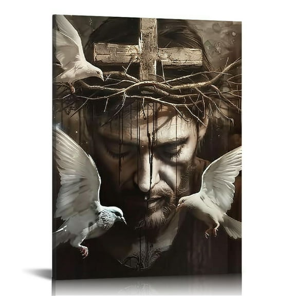 FUMJ Christian Jesus Lion Canvas Wall Art Jesus And The Cross And The Wall Decor Jesus Artwork Christian Wall Art Picture of God Posters For Room Churches Ready To Hang