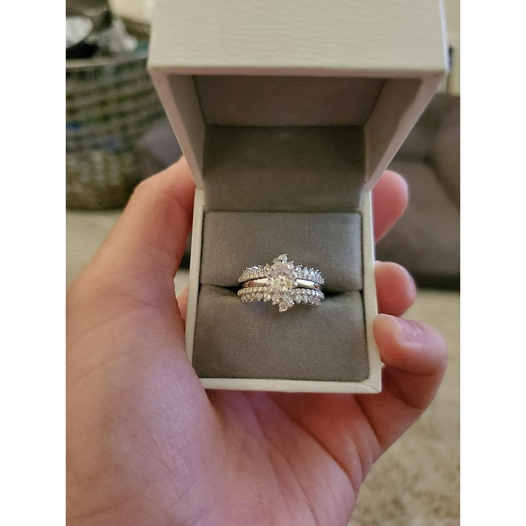Newshe Wedding Rings for Women Engagement Ring Enhancer Band Bridal Set  Sterling Silver 1.8Ct Cz Size 10